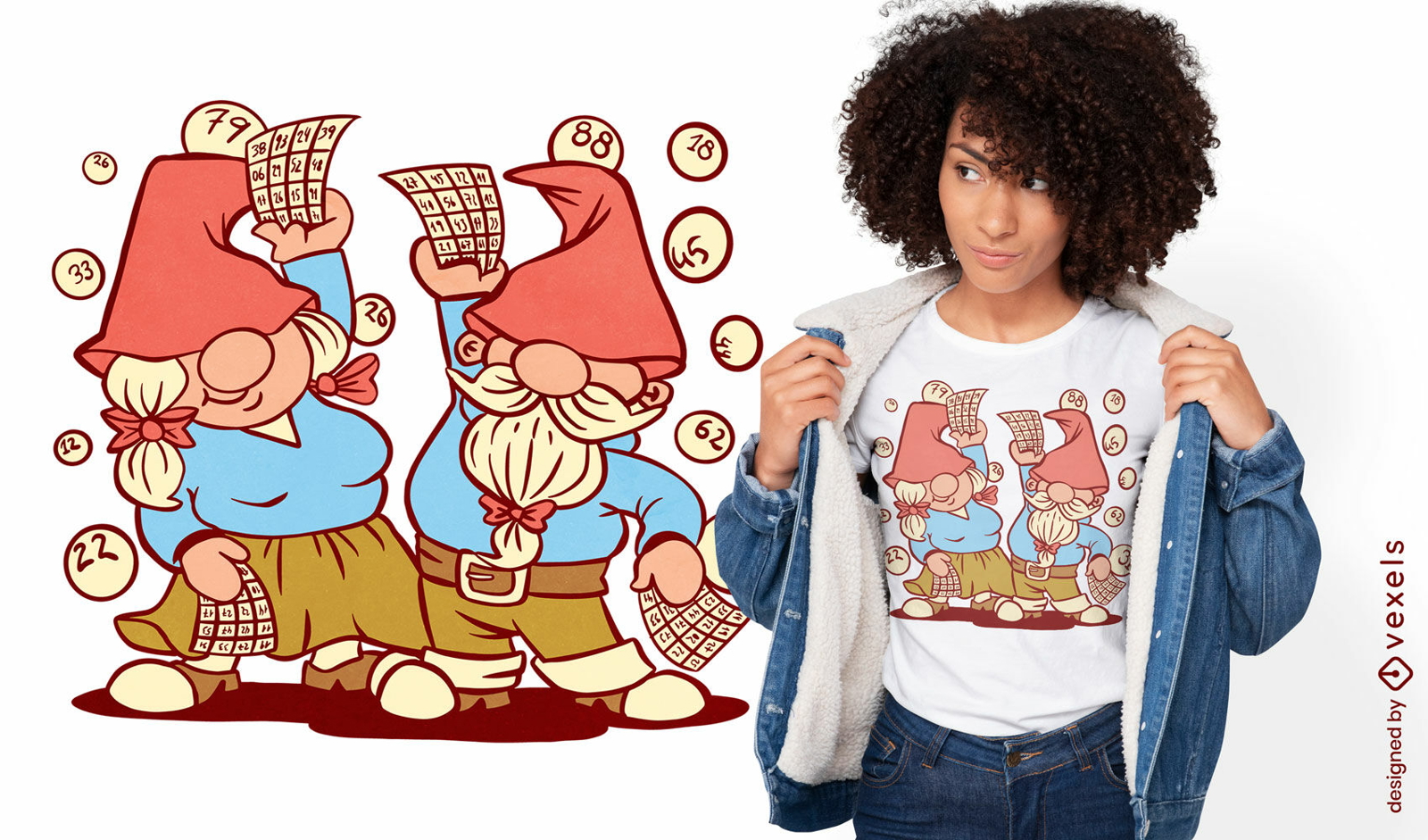 Gnome, die Bingo-T-Shirt-Design spielen