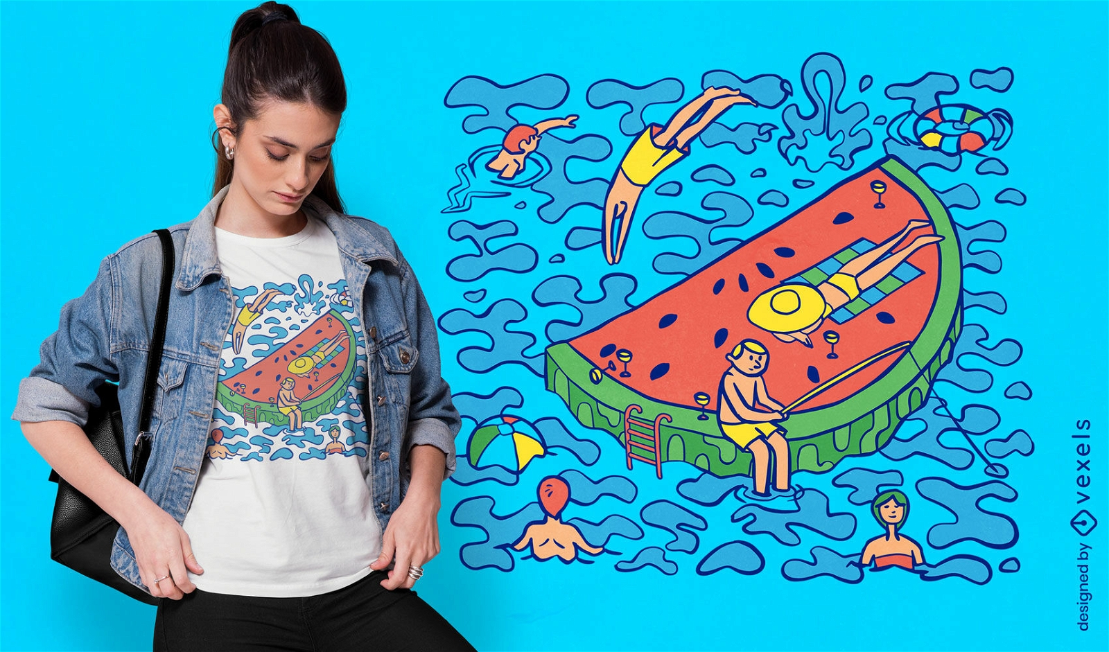 Design de camiseta de deck de piscina de melancia