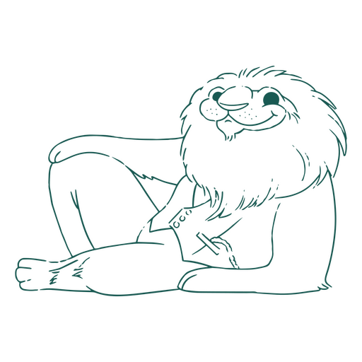 Black and white drawing of a lion laying down PNG Design