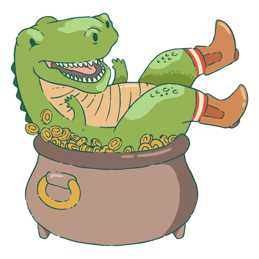 Crocodilo sentado em um pote de dinheiro Desenho PNG