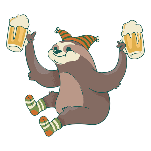 Sloth holding two mugs of beer PNG Design