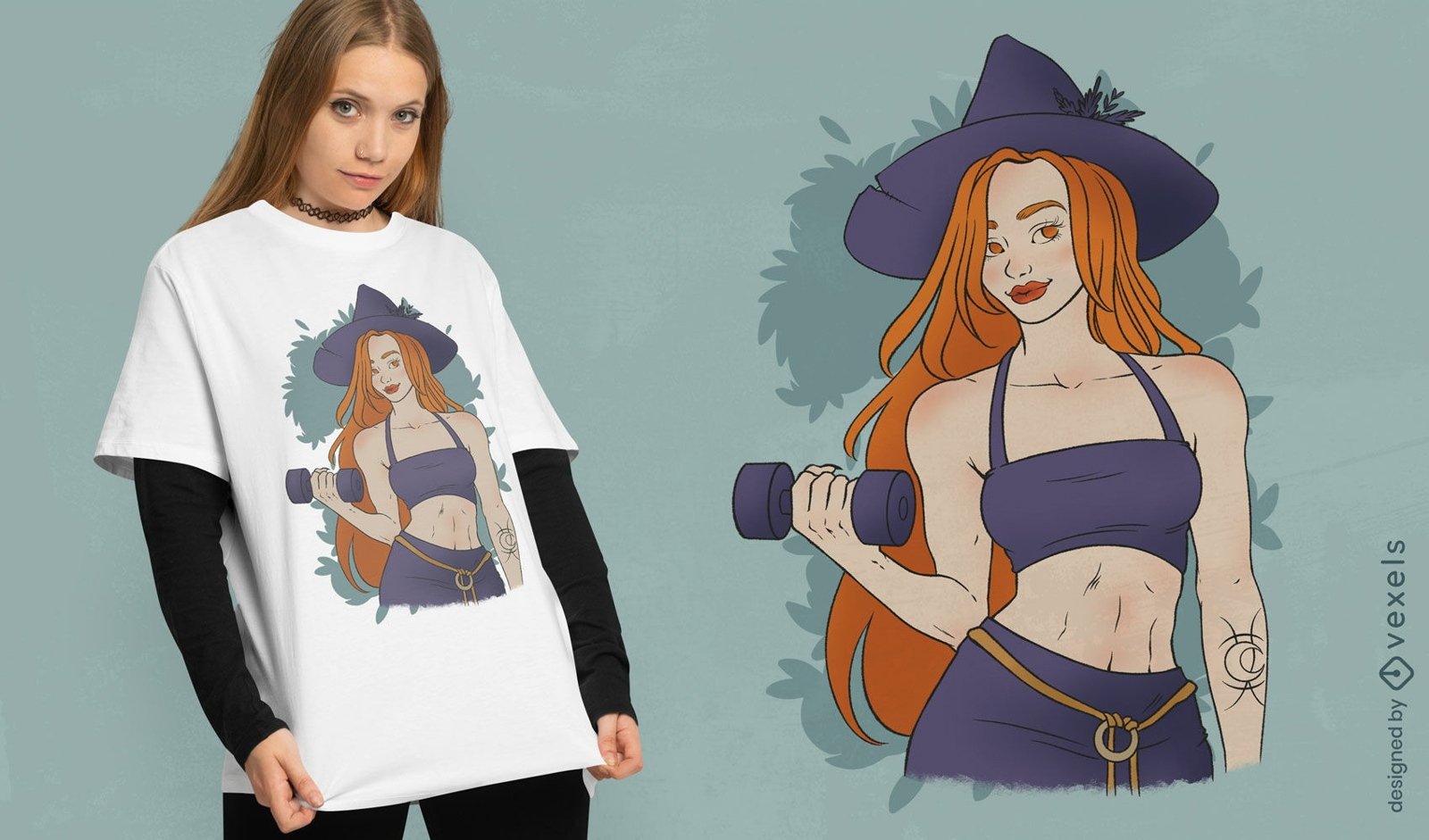 Diseño de camiseta de bruja fitness