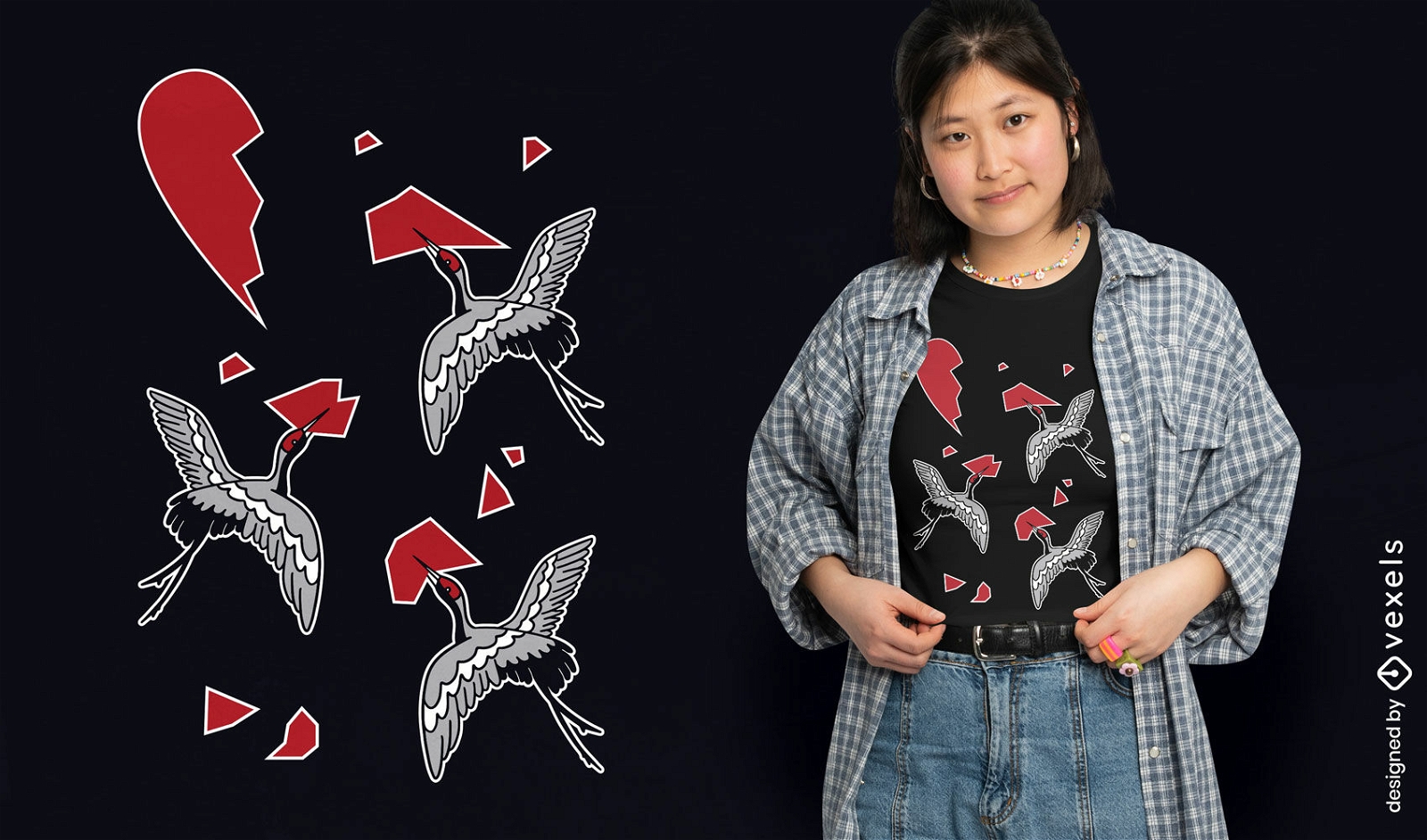 Design de camiseta de pássaros de coração partido