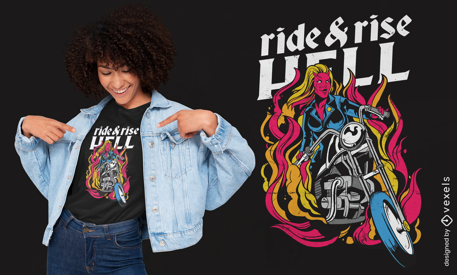 Mujer diablo en diseño de camiseta de moto