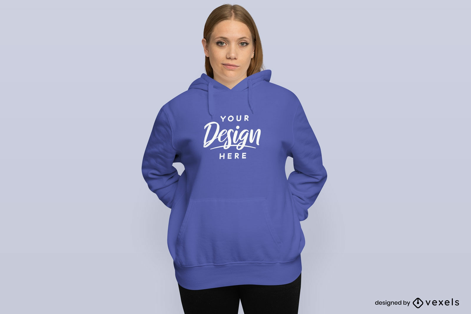 Blonde young woman in oversized hoodie mockup