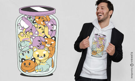 Gatos em um design de camiseta de jarra