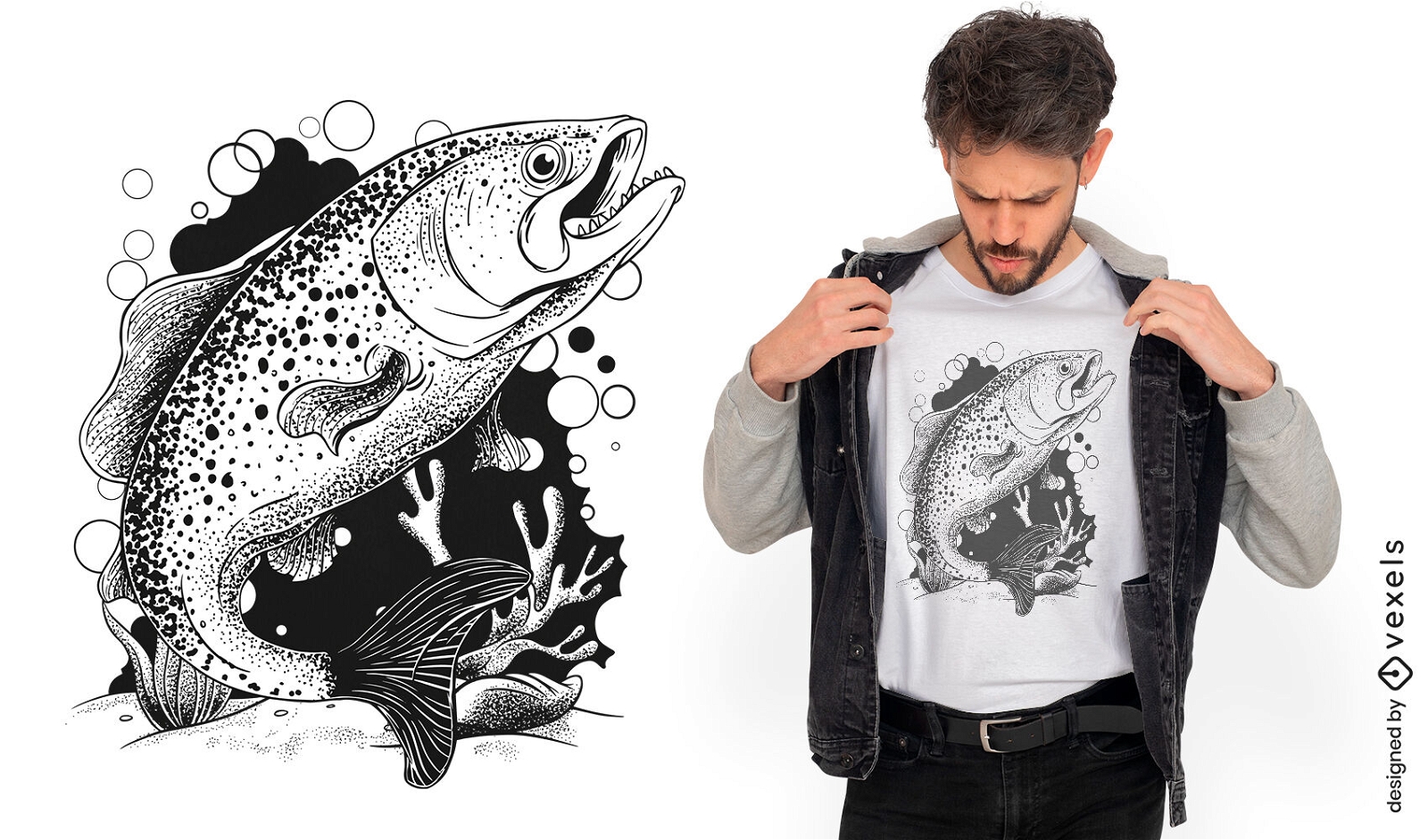 Diseño realista de camiseta de pez trucha.