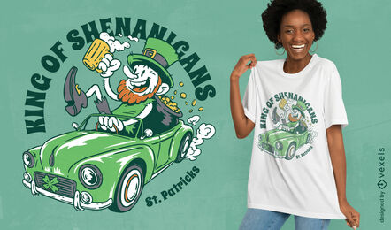 Leprechaun driving car in st patricks t-shirt design