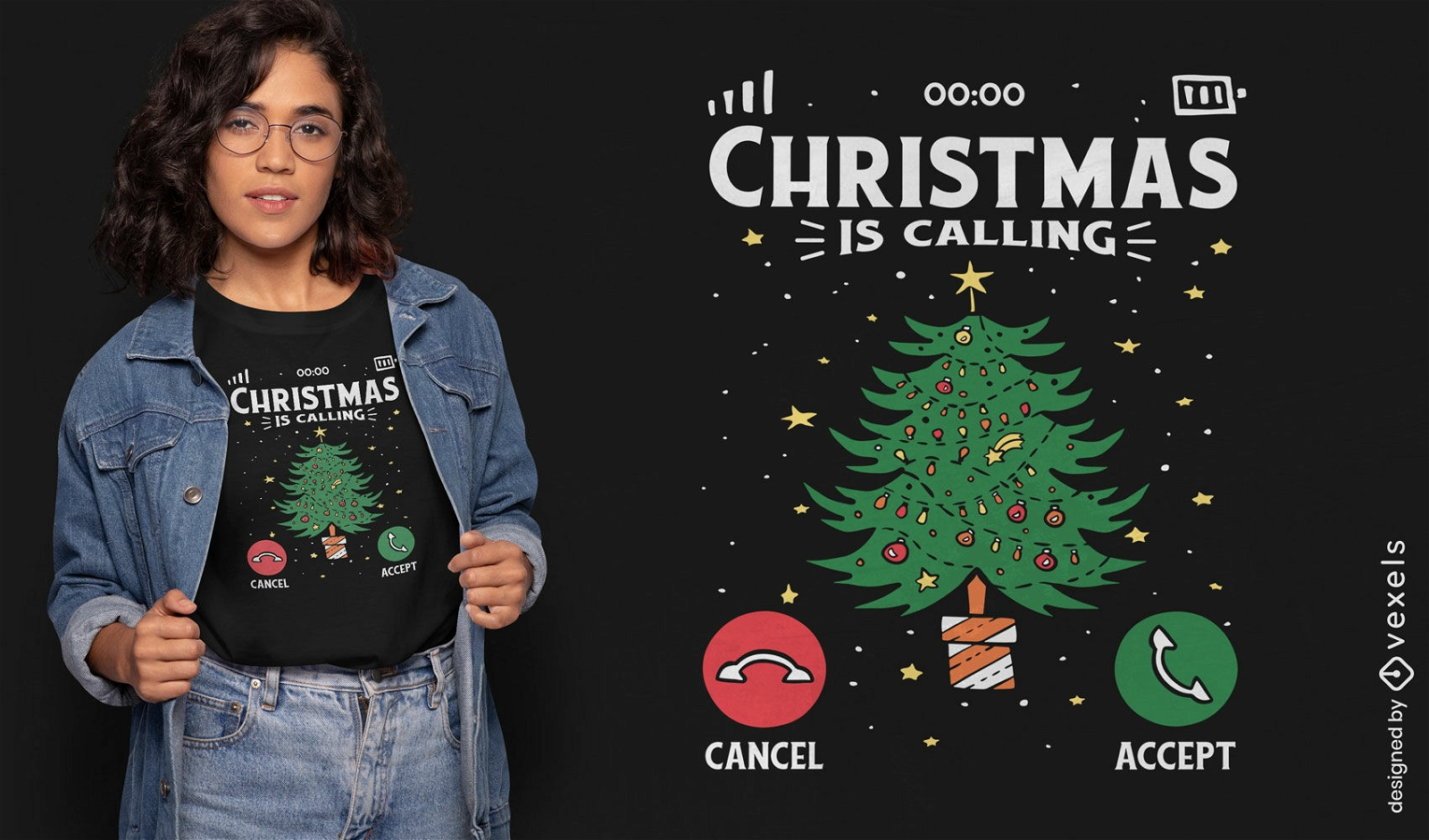 Diseño de camiseta de llamada navideña.