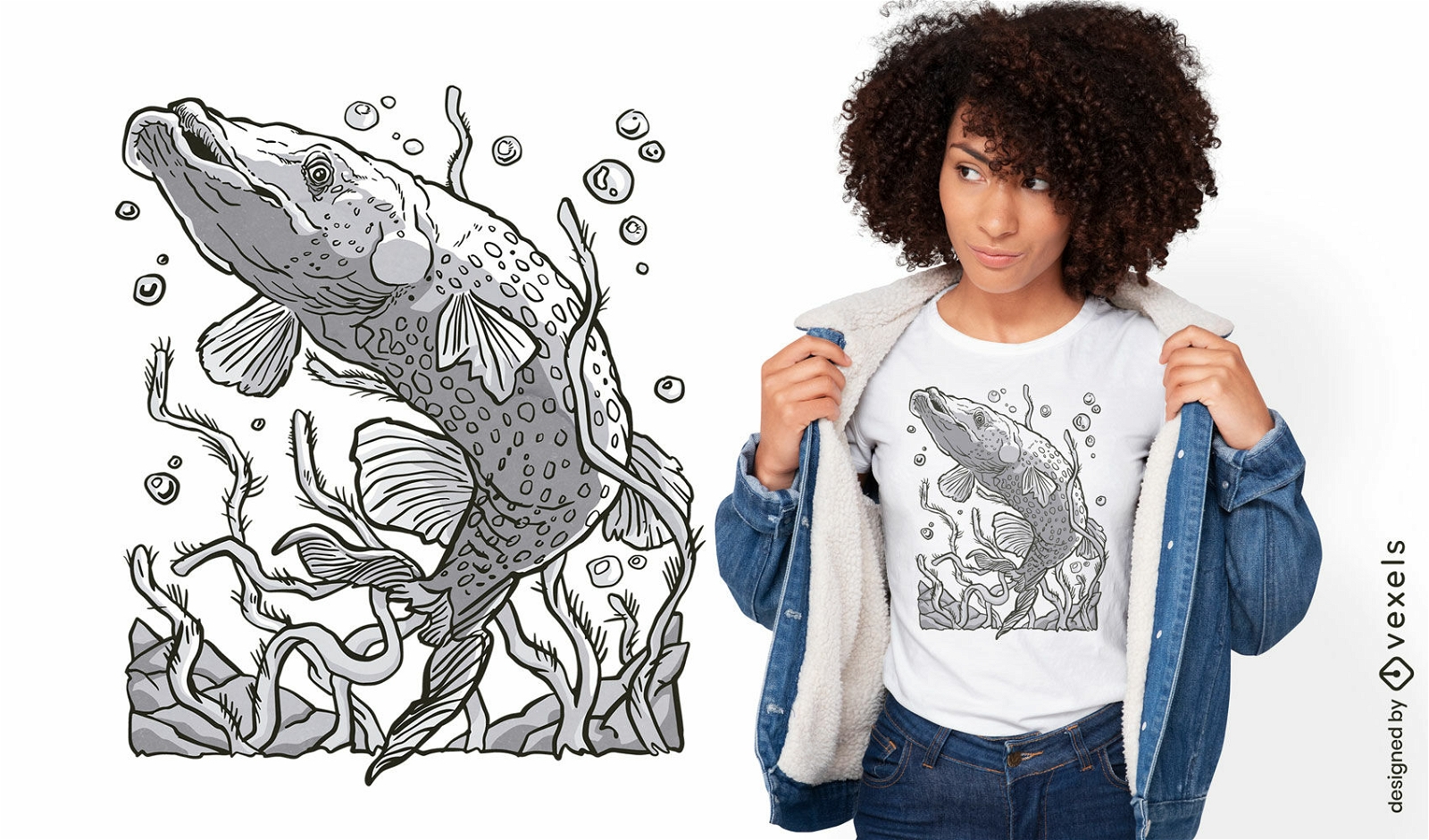 Realistic pike fish t-shirt design