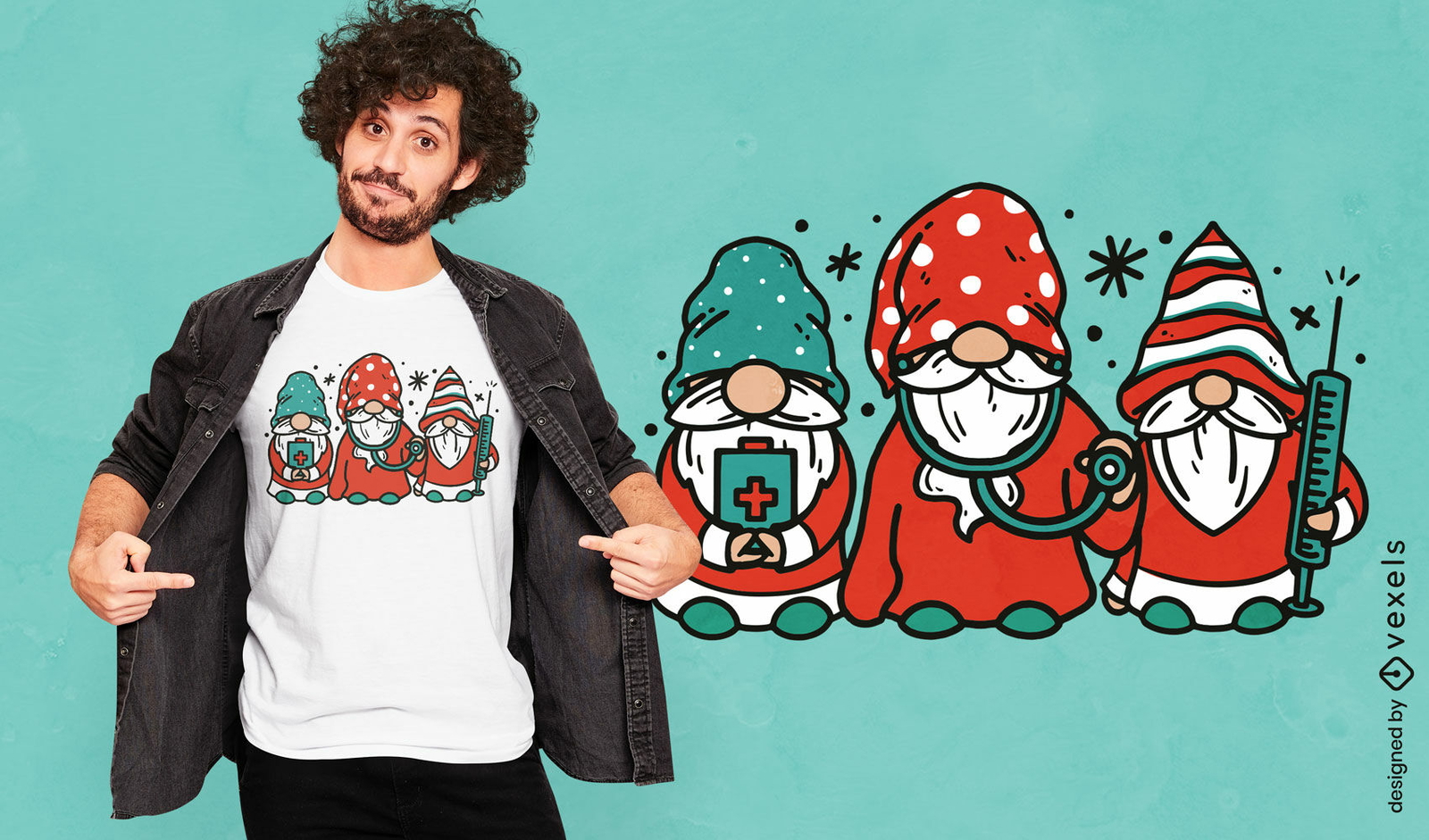 Diseño de camiseta de gnomos de enfermera de navidad