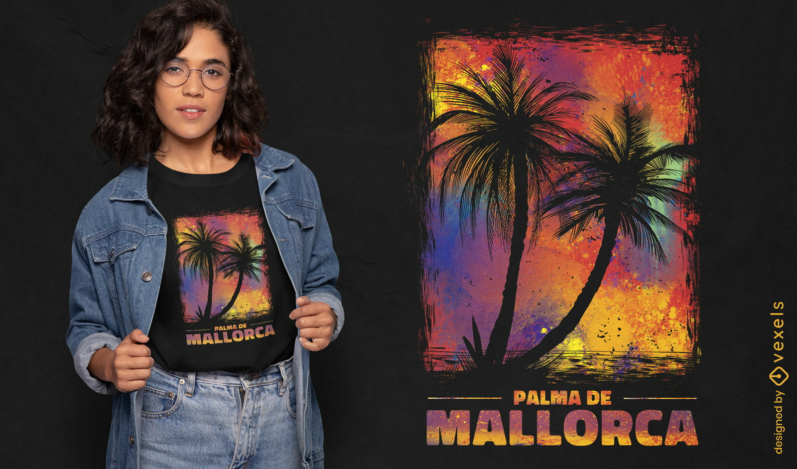 Diseño de camiseta colorida de palma de mallorca.