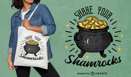 Design de bolsa tote de moedas de ouro st patricks