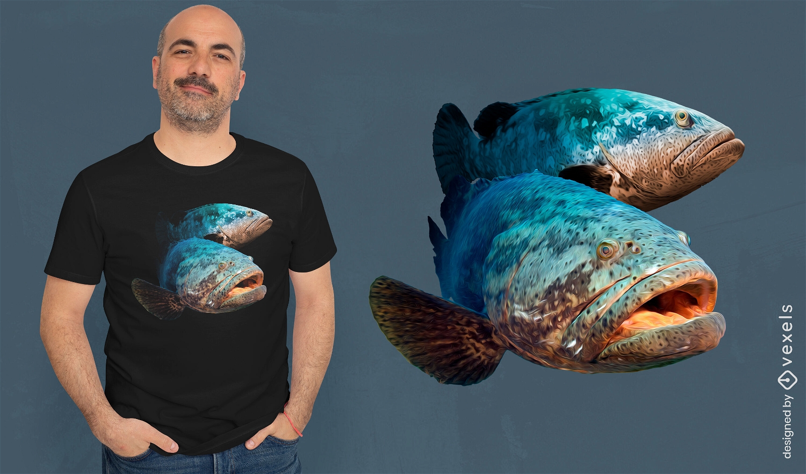Design de camiseta de peixe garoupa Golias