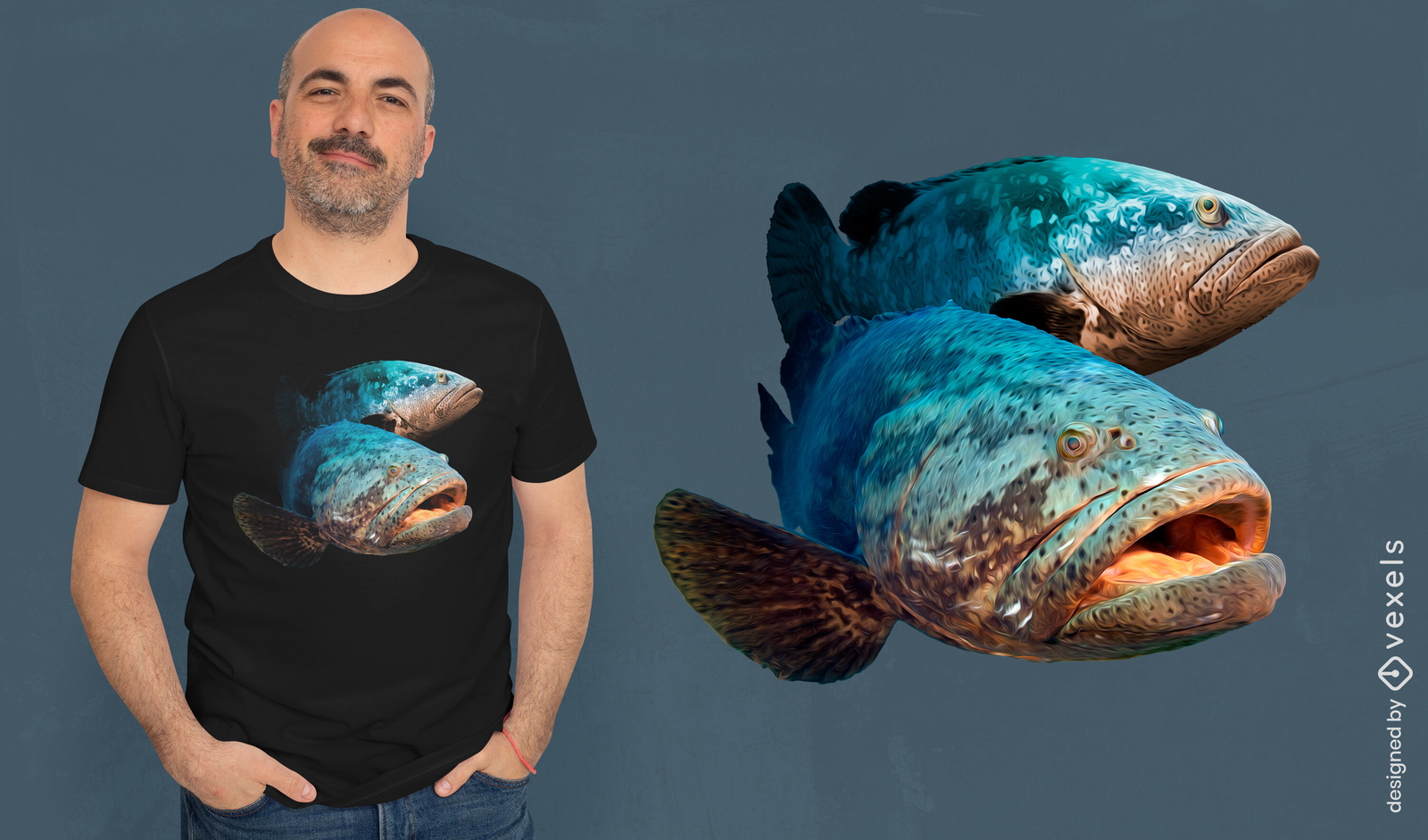 Design de camiseta de peixe garoupa Golias