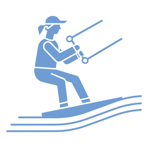 Blue icon of a person on a surfboard PNG Design