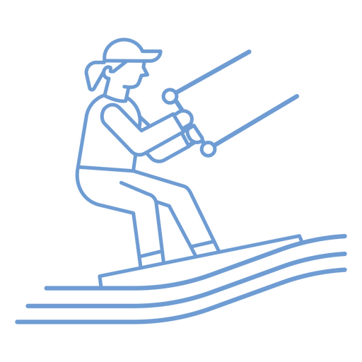 Icono de línea de una persona montando una tabla de surf. Diseño PNG