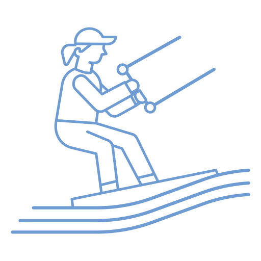 Line icon of a person riding a surfboard PNG Design