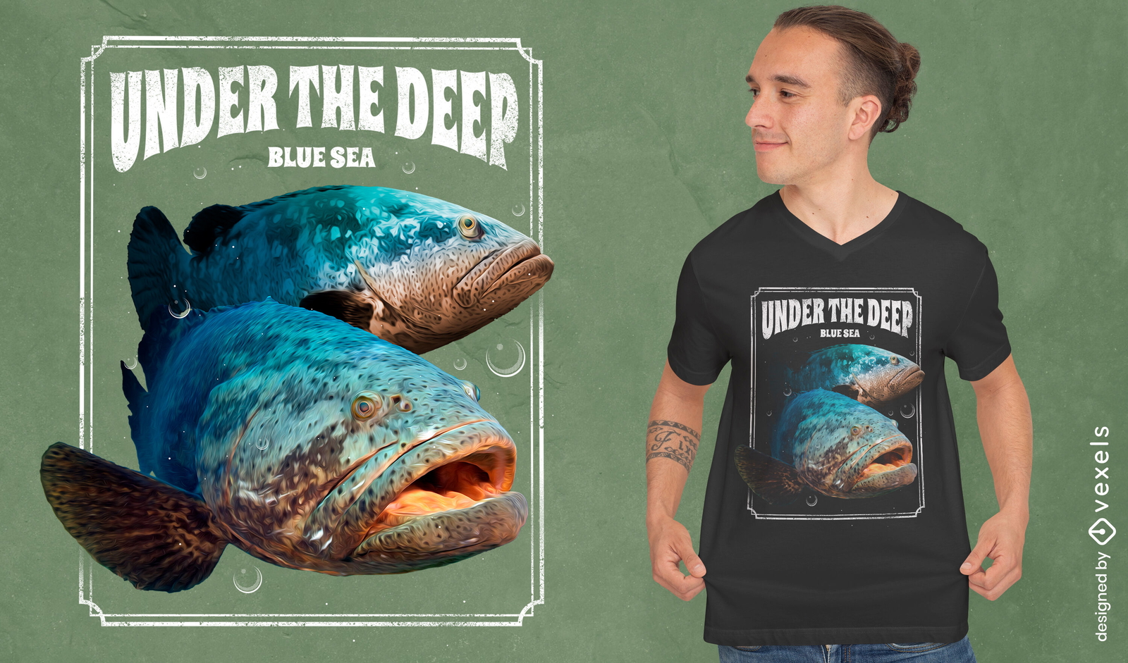 Diseño de camiseta de peces de aguas profundas.