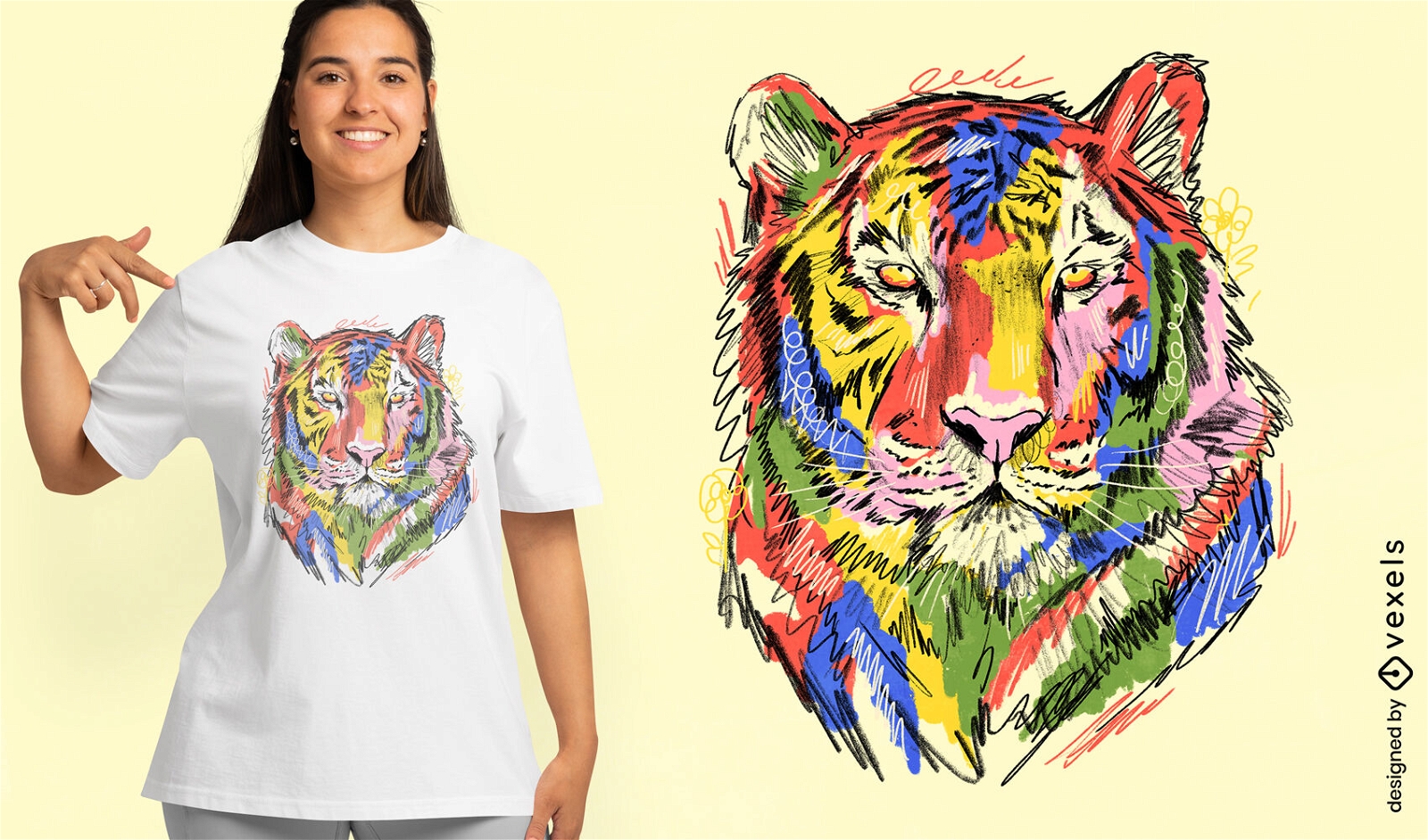 Design de camiseta de retrato de tigre colorido