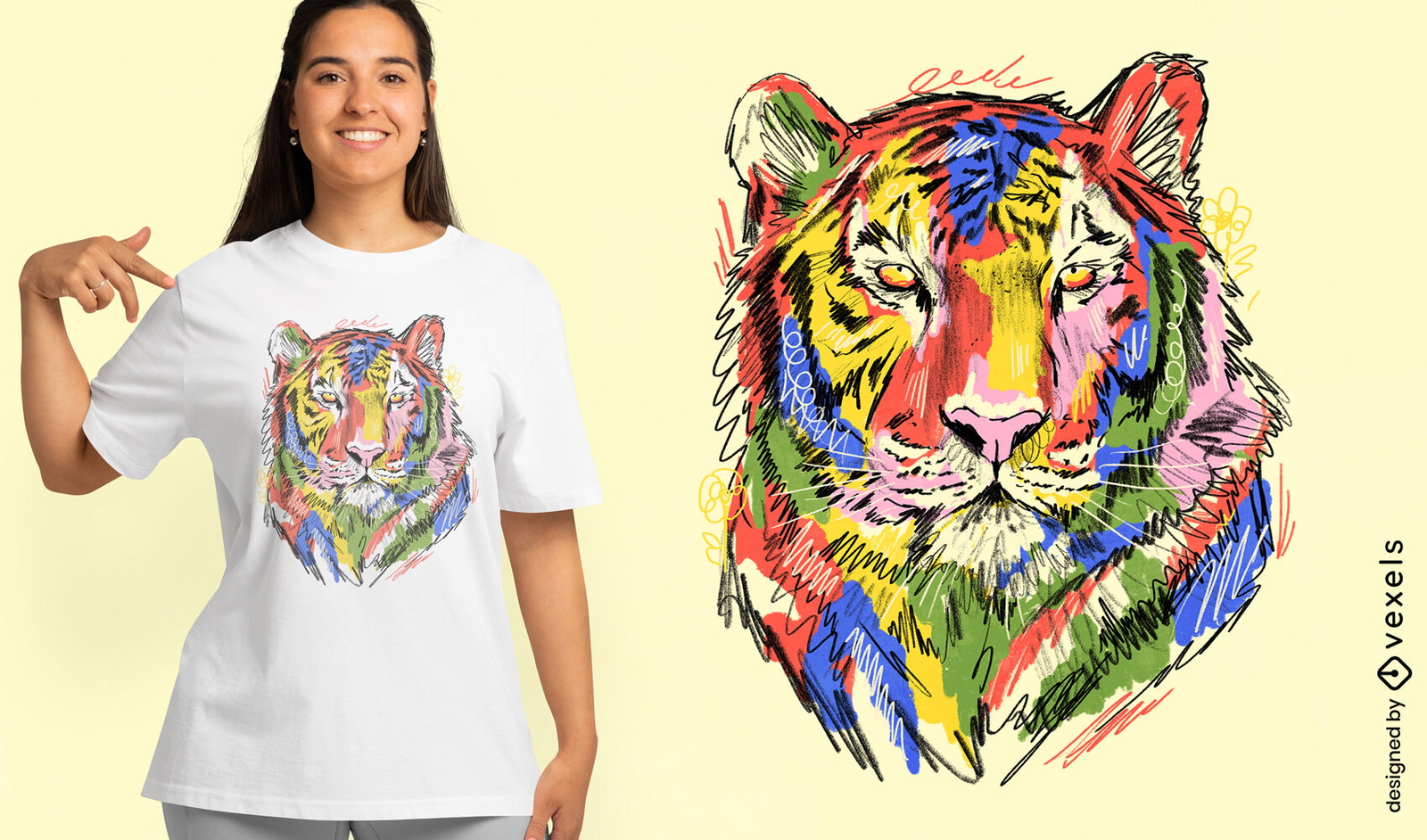 Diseño de camiseta de retrato de tigre colorido