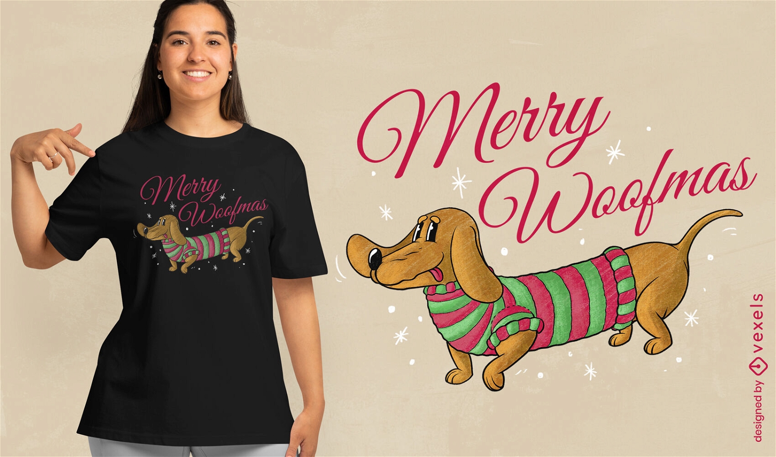 Diseño de camiseta de perro salchicha de Navidad
