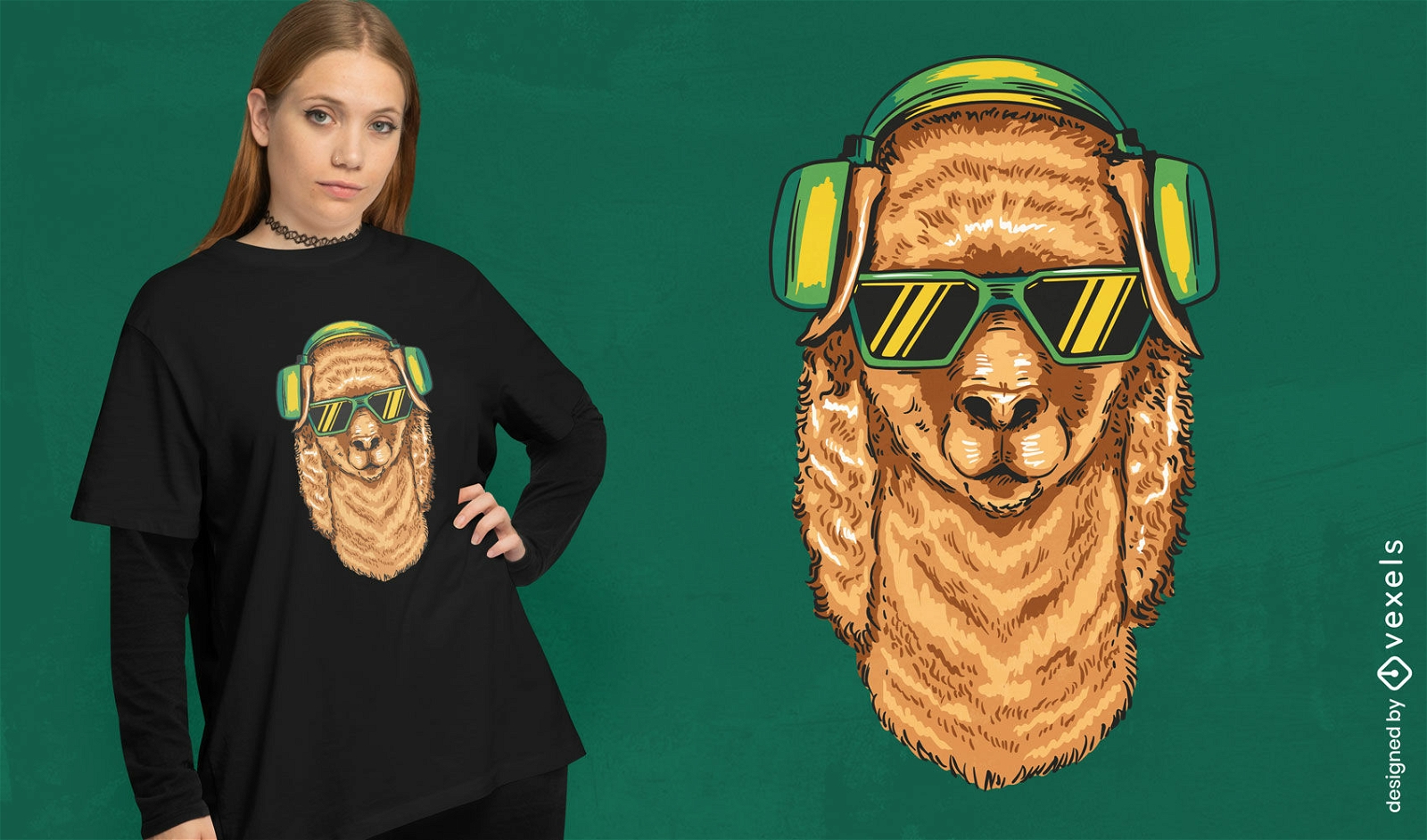 Cool alpaca with sunglasses t-shirt design