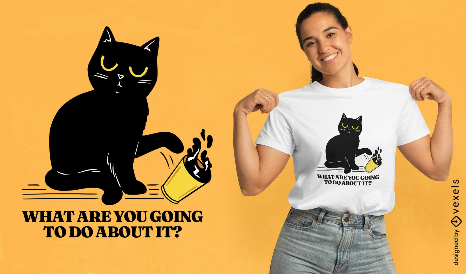 Design médio de camiseta de gato preto