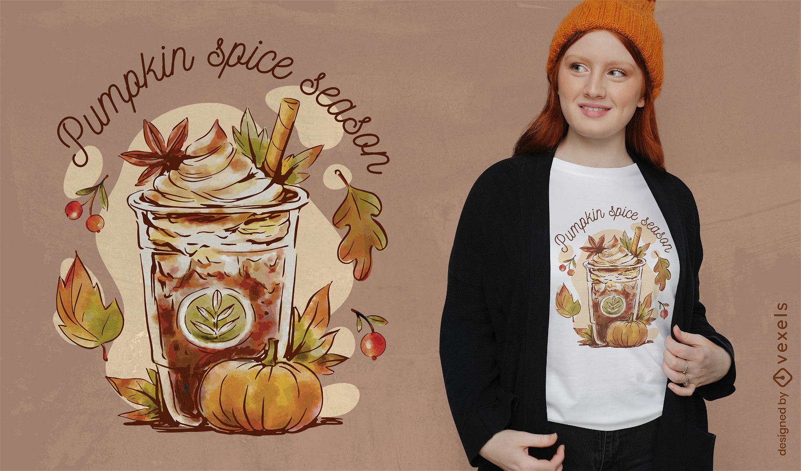 Kürbisgewürzkaffee-Herbstgetränk-T-Shirt-Design