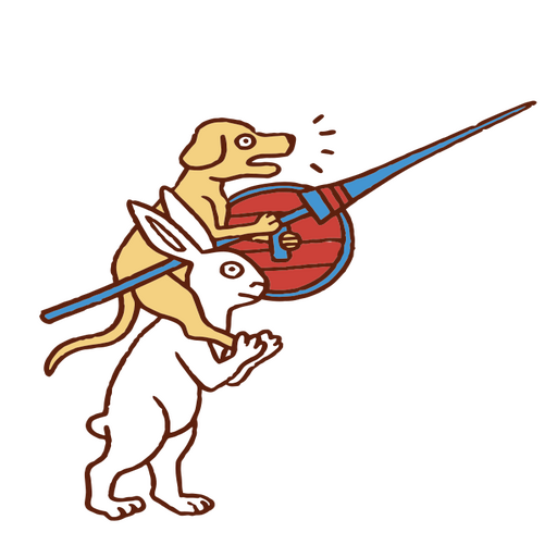Cachorro com uma lança montando um coelho Desenho PNG