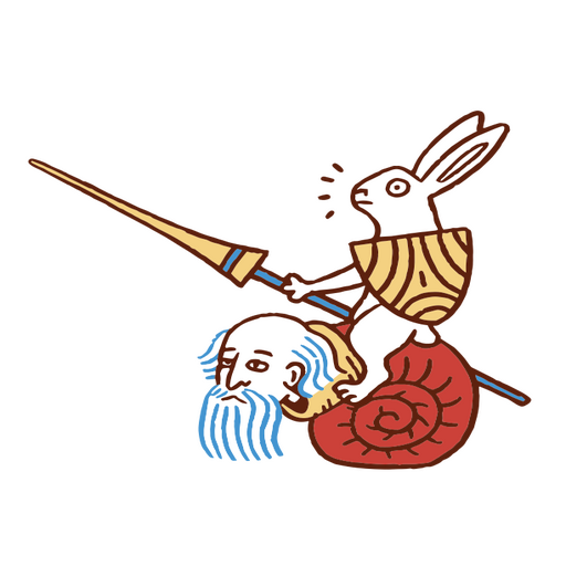 Rabbit riding a snail with a sword PNG Design