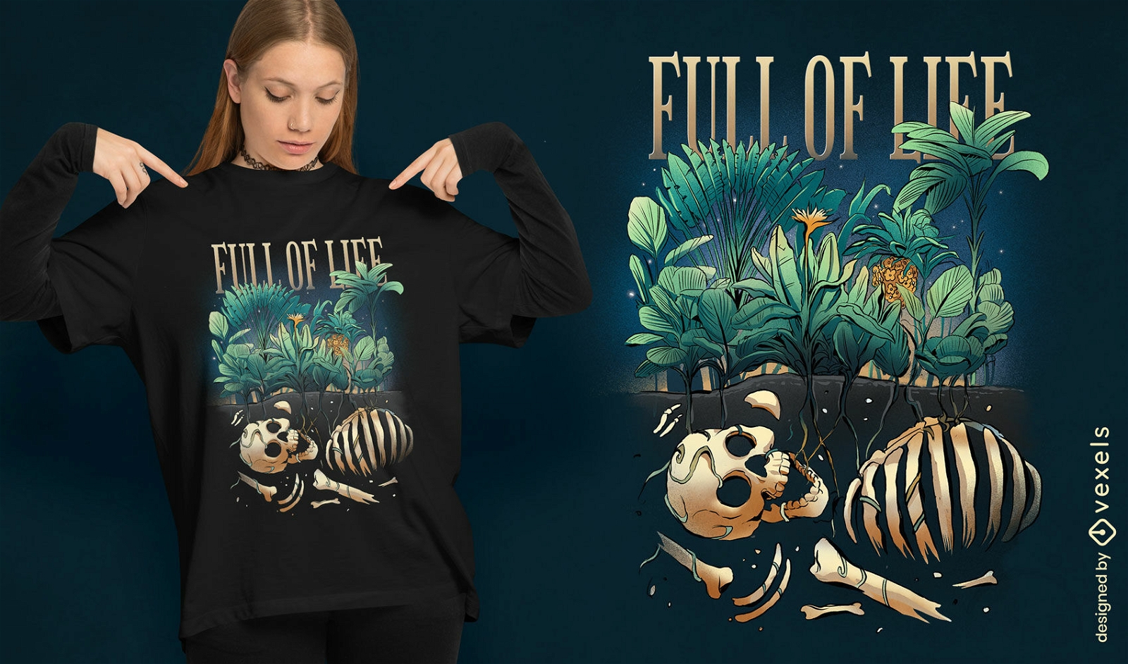 Design de camiseta de natureza esqueleto