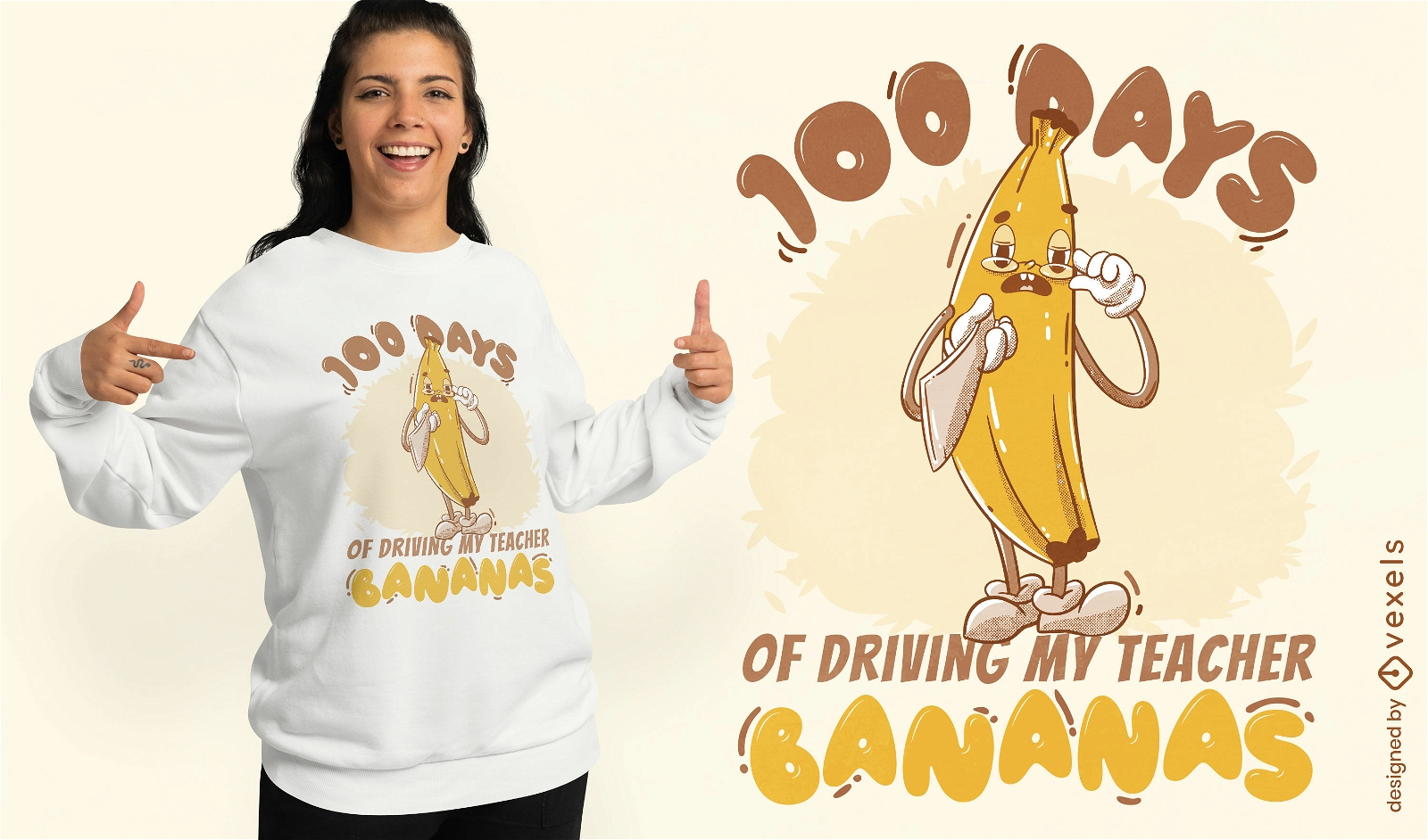 Diseño de camiseta de personaje de plátano de dibujos animados