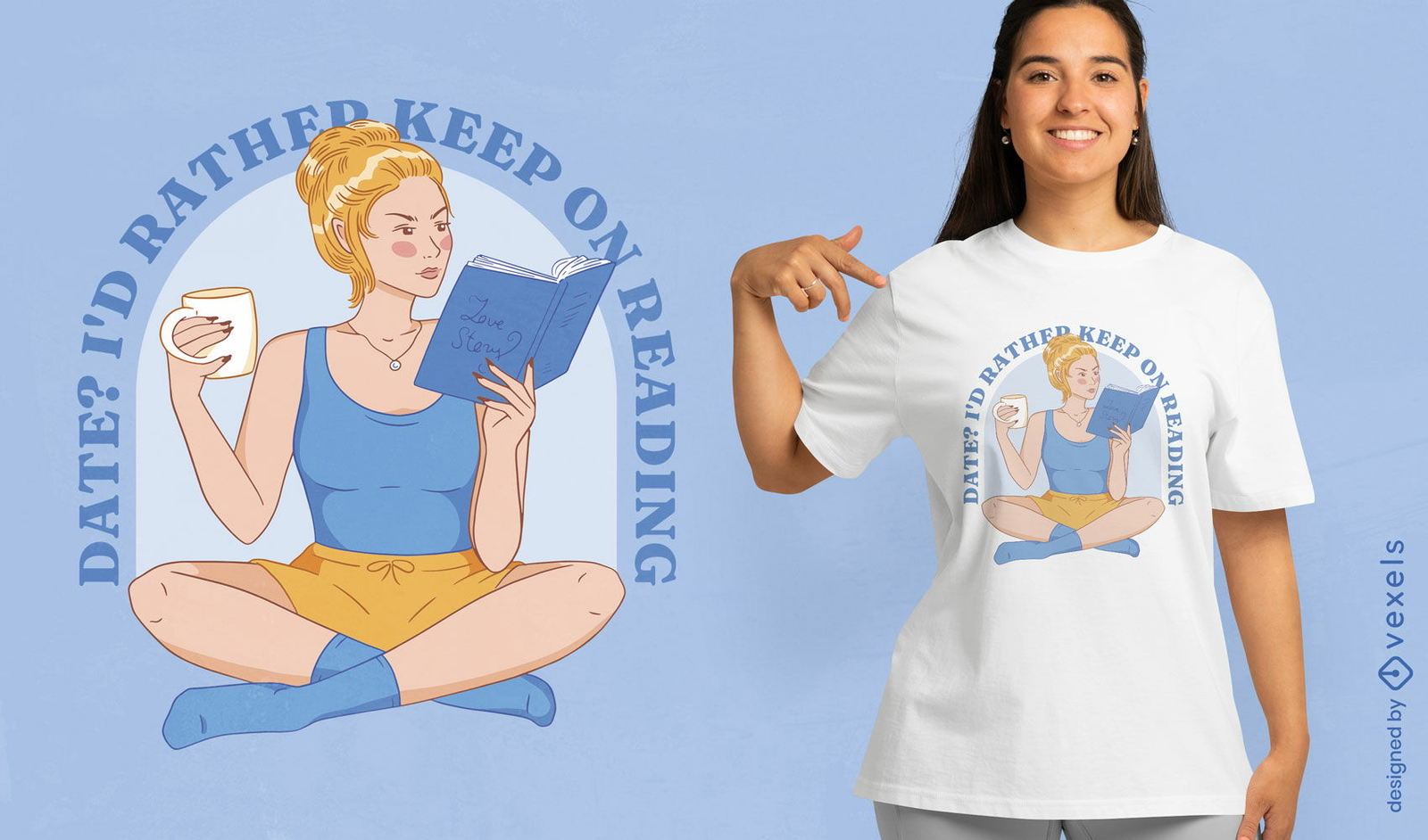 Diseño de camiseta de lectura de mujer rubia