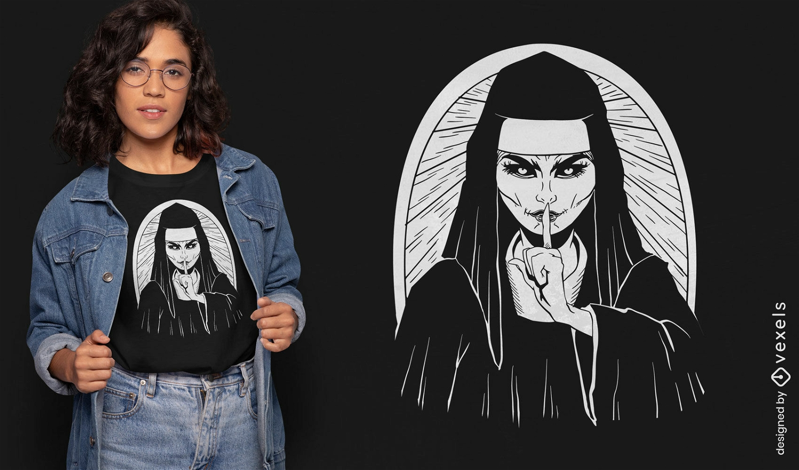 Diseño de camiseta de monja cristiana demoníaca aterradora