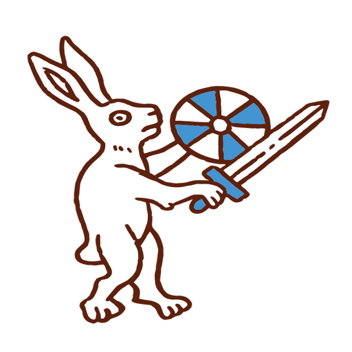 Conejo sosteniendo una espada y un escudo. Diseño PNG
