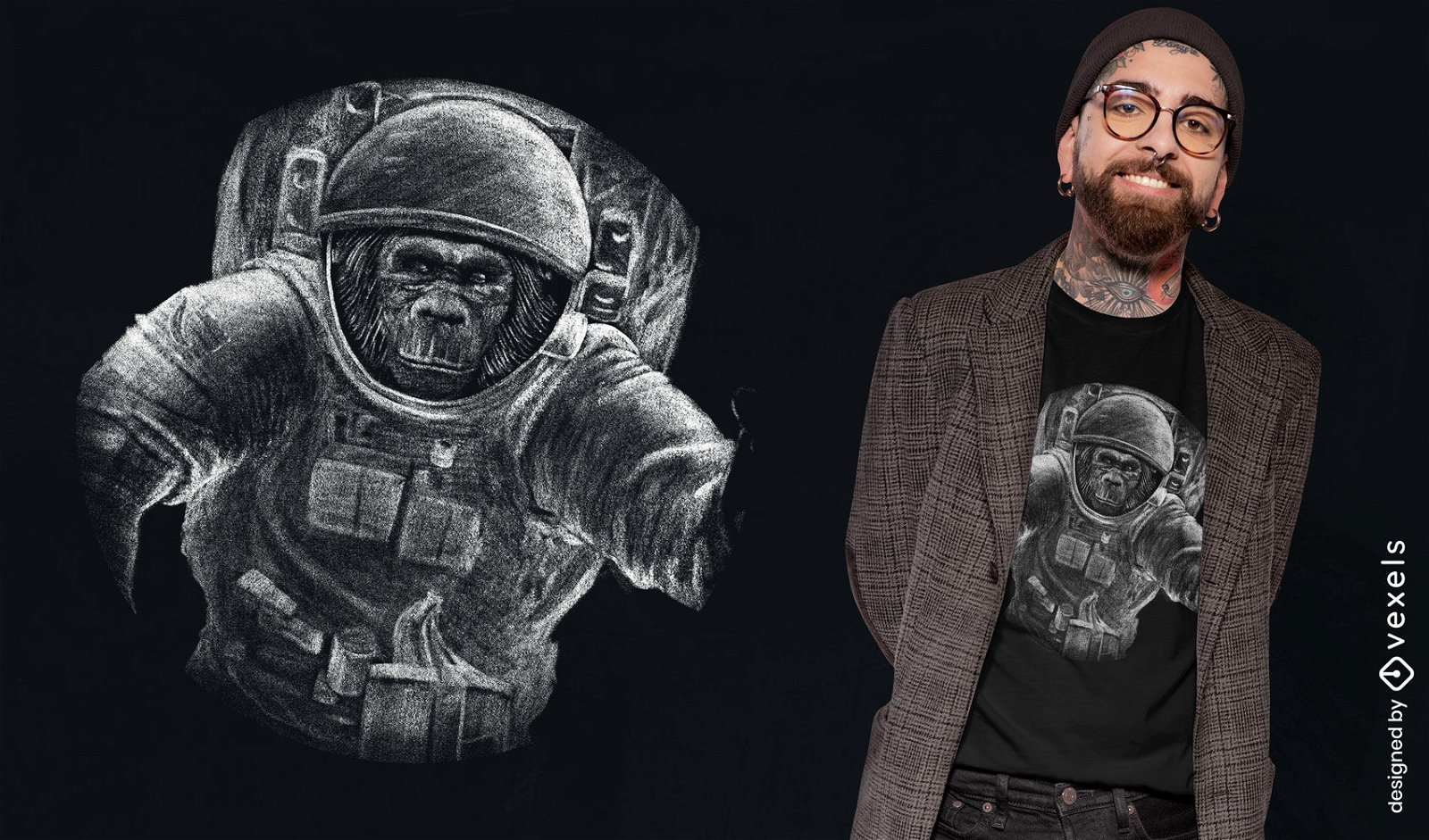 Macaco em design de camiseta de traje espacial