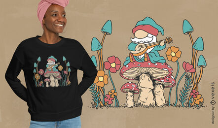 Gnomo hippie en diseño de camiseta de setas