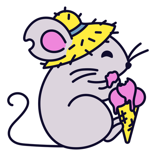 Mouse wearing a hat and eating an ice cream cone PNG Design