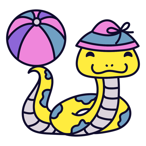 Cobra com bola de praia e chapéu Desenho PNG