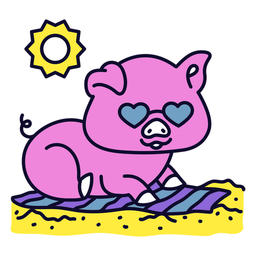 Porco rosa usando óculos escuros na praia Desenho PNG