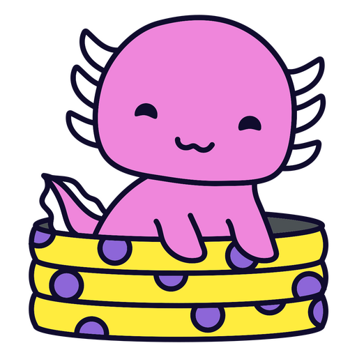 Pink axolotl sitting in a yellow pool PNG Design
