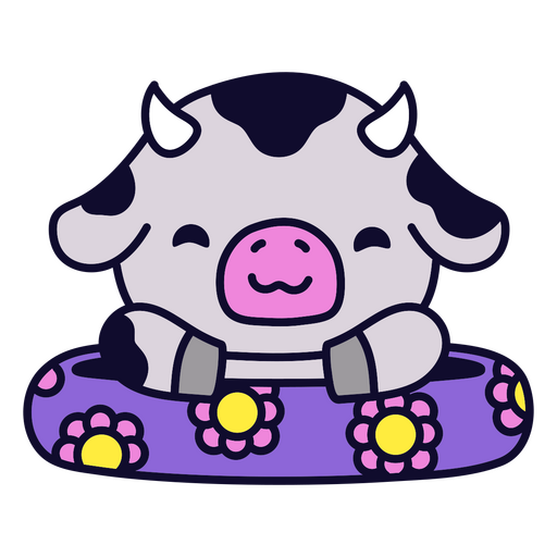 Kawaii-Kuh sitzt auf einer lila Wohnung PNG-Design