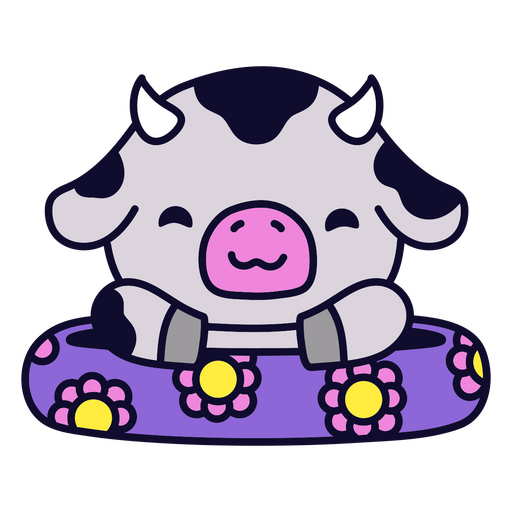 Um desenho animado de uma vaca sentada.