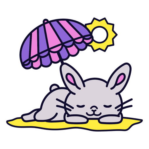 Gray bunny sleeping under an umbrella PNG Design