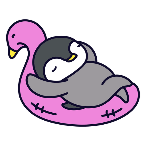 Penguin sleeping on a pink flamingo PNG Design