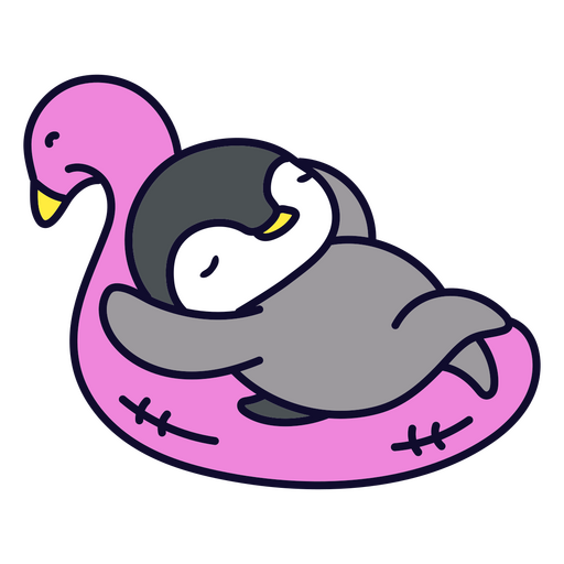 Pingüino durmiendo sobre un flamenco rosado Diseño PNG