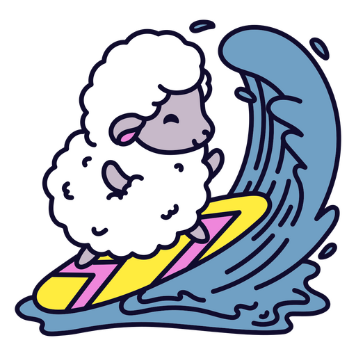 Sheep riding a wave on a surfboard PNG Design