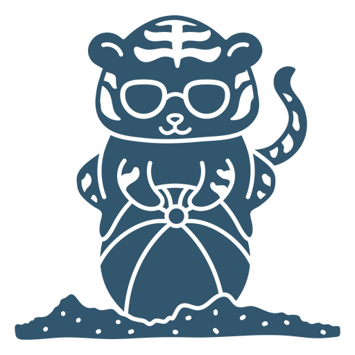 Tiger wearing sunglasses sitting on a ball PNG Design