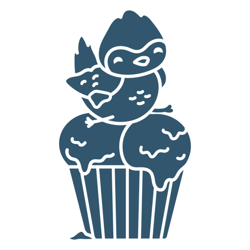Illustration of a cupcake with a bird on top PNG Design